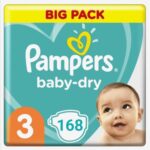 Pampers Baby-Dry Maat 3, 168 Luiers, Tot 12 Uur Bescherming, 6-10kg